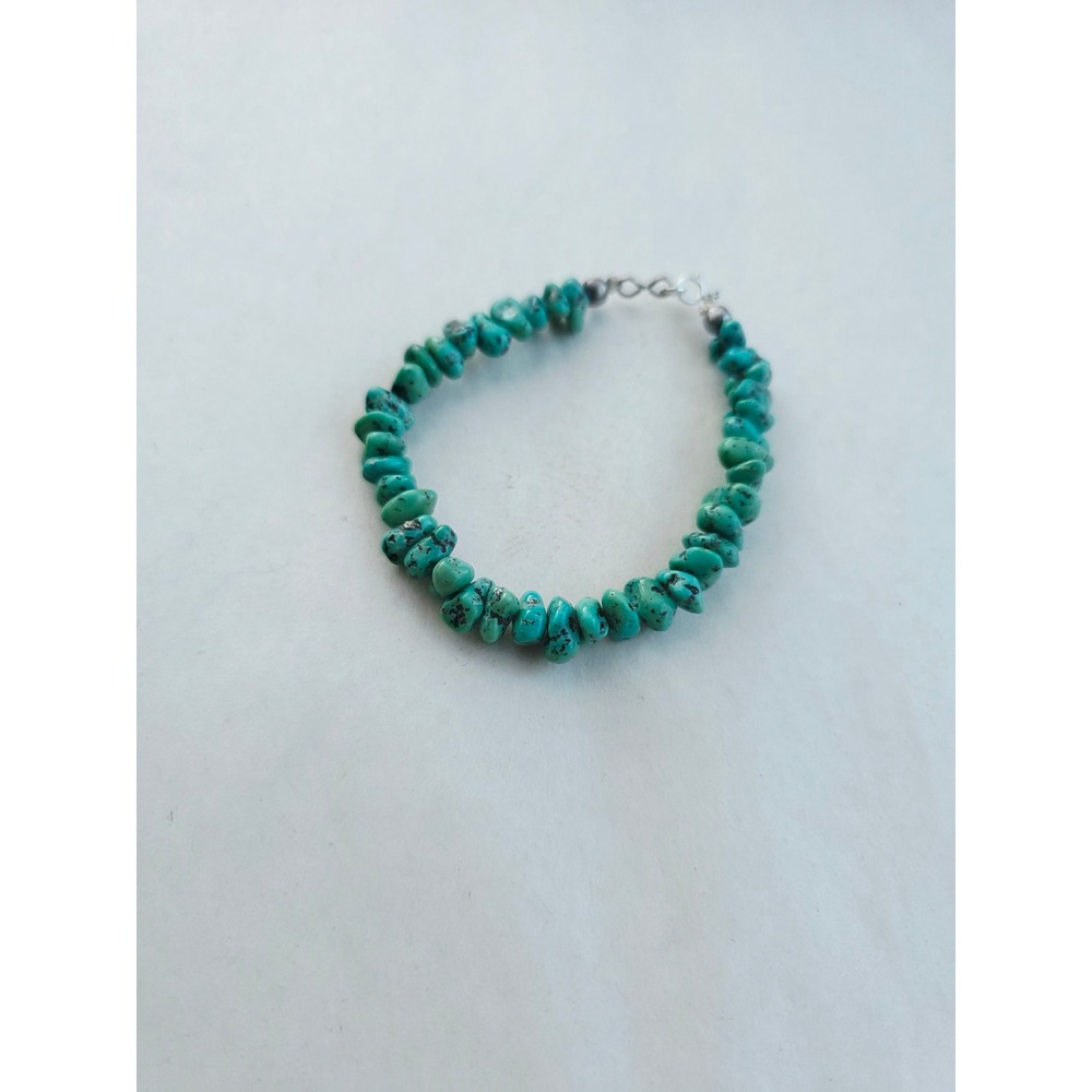 Natural Turquoise Nugget Bracelet Blue Stone Boho Southwestern sterling silver - Picture 4 of 7